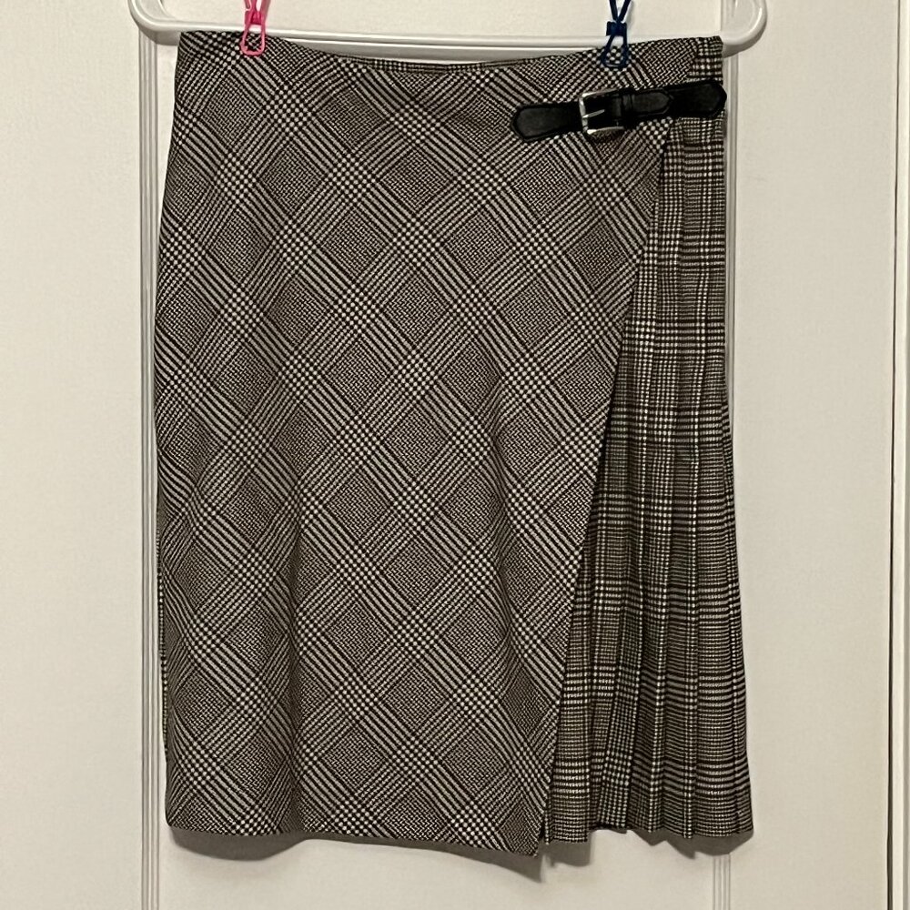 J. Jill houndstooth plaid pleated skirt buckle academia classic punk size XS